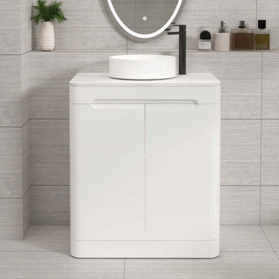 Royal Bathrooms Venice 700mm Gloss White Freestanding Vanity Unit 2 Door With Carrara White Undrilled Worktop & Without Basin - image 1