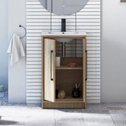 Royal Bathrooms Livora 500mm Natural Oak Floor Standing Vanity Cloakroom Unit 2 Door With Minimalist Basin & Matt Black Handle - thumbnail 4