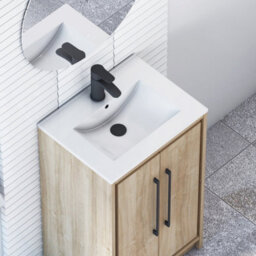 Royal Bathrooms Livora 500mm Natural Oak Floor Standing Vanity Cloakroom Unit 2 Door With Minimalist Basin & Matt Black Handle - thumbnail 5