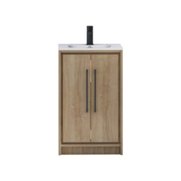 Royal Bathrooms Livora 500mm Natural Oak Floor Standing Vanity Cloakroom Unit 2 Door With Minimalist Basin & Matt Black Handle - thumbnail 6