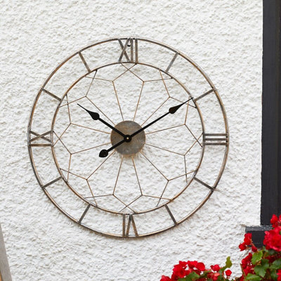 London Indoor Or Outdoor Wall Clock - Battery Powered Weather Resistant Round Metal Roman Numeral Quartz Skeleton Clock - 60Cm Dia - image 1