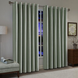 Aspire Homeware Sage Green Linen 100% Blackout Curtain Thermal Insulated Eyelet Curtain Pair (W)228Cm X (D)228Cm With Tie Back