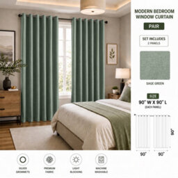 Aspire Homeware Sage Green Linen 100% Blackout Curtain Thermal Insulated Eyelet Curtain Pair (W)228Cm X (D)228Cm With Tie Back - thumbnail 7