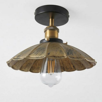 Industrial-Semi Flush Light Fitting Metal 22Cm Lampshade Brushed Brass E27 Ceiling Lighting Fixture For Indoor - image 1