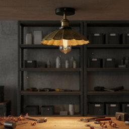 Industrial-Semi Flush Light Fitting Metal 22Cm Lampshade Brushed Brass E27 Ceiling Lighting Fixture For Indoor - thumbnail 2