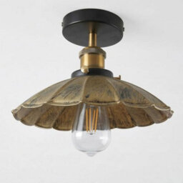 Industrial-Semi Flush Light Fitting Metal 22Cm Lampshade Brushed Brass E27 Ceiling Lighting Fixture For Indoor - thumbnail 1