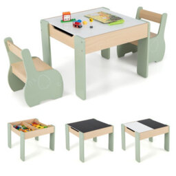 Costway Kids Table And Chair Set Children Activity Desk 2 Chairs W/ Reversible Blackborad