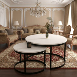 Okin 2 Piece Coffee Table Set Modern Metal Base With Durable Laminated Pvc Tops Large Small Duo Legs Black Tabletop Matt White - thumbnail 3