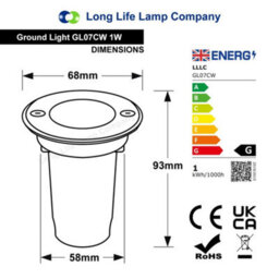 Long Life Lamps Company 1W Led Recessed Outdoor Ground Light Round Cool White Brushed Chrome Walkover Uplighter Gl07Cw - thumbnail 2