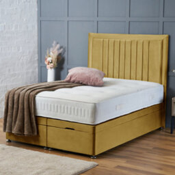 Bsspoke Ottoman Divan Bed In Mustard Velvet With 54In Headboard Orthopaedic Mattress & End Lift Up Storage In All Sizes - thumbnail 1