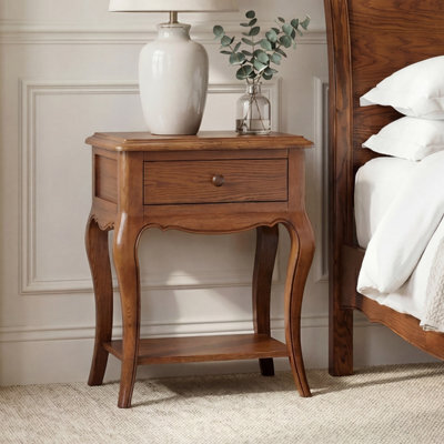 The Furniture Market French Chateau Dark Oak Bedside Table Solid Oak 1 Drawer Nightstand Side Table With Shelf Vintage Bedroom Furniture - image 1