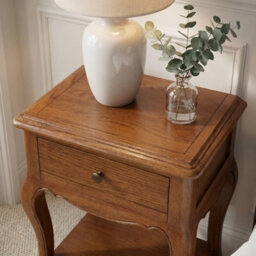 The Furniture Market French Chateau Dark Oak Bedside Table Solid Oak 1 Drawer Nightstand Side Table With Shelf Vintage Bedroom Furniture - thumbnail 5