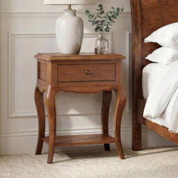 The Furniture Market French Chateau Dark Oak Bedside Table Solid Oak 1 Drawer Nightstand Side Table With Shelf Vintage Bedroom Furniture
