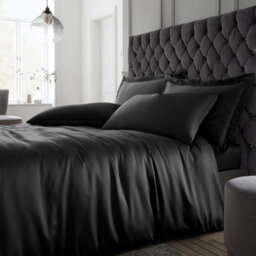 Catherine Lansfield Bedding Silky Soft Satin Duvet Cover Set With Pillowcases Black - thumbnail 1