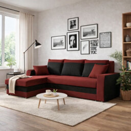 Kris M Corner Sofa Bed With Storage Ottoman Polyurethane Foam Wooden Frame Plastic Legs 238X147X80Cm Brown And Black
