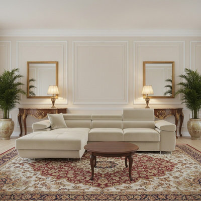 Torezio Mini Corner Sofa Bed With Adjustable Headrests And Storage Box Freestanding Upholstered Back 280X170Cm Beige Left - image 1
