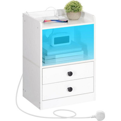 Bedside Table With Adjustable Led Lights Nightstand White - image 1