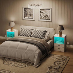 Bedside Table With Adjustable Led Lights Nightstand White - thumbnail 5