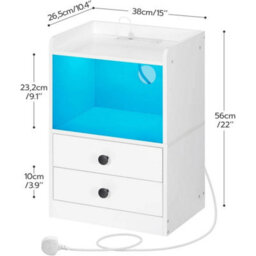 Bedside Table With Adjustable Led Lights Nightstand White - thumbnail 2