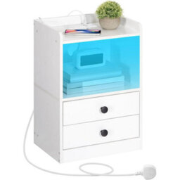 Bedside Table With Adjustable Led Lights Nightstand White - thumbnail 1