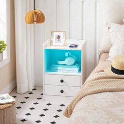 Bedside Table With Adjustable Led Lights Nightstand White - thumbnail 4