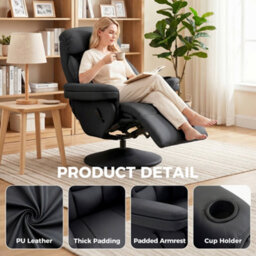 Homcom Upholstered Reclining Armchair With Adjustable Backrest, Black - thumbnail 5