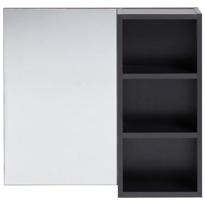 Wyld And Coco Novahome Slimline Bathroom Wall Cabinet With Left-Hand Mirror And Right Shelves, Black Melamine - image 1