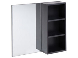 Wyld And Coco Novahome Slimline Bathroom Wall Cabinet With Left-Hand Mirror And Right Shelves, Black Melamine - thumbnail 3