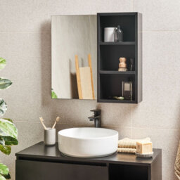 Wyld And Coco Novahome Slimline Bathroom Wall Cabinet With Left-Hand Mirror And Right Shelves, Black Melamine - thumbnail 2
