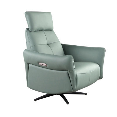 Angel Cerda Turquoise Green Leather Swivel Relax Armchair - image 1