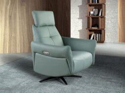 Angel Cerda Turquoise Green Leather Swivel Relax Armchair - thumbnail 6