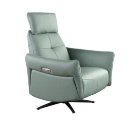 Angel Cerda Turquoise Green Leather Swivel Relax Armchair