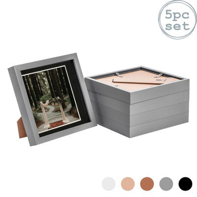 "Nicola Spring 8 X 8"" Photo Frames - Grey/black Mount - 3D Picture Frame Box Portrait Display Case (6 X 6"" Mount) Set Of 5" - image 1