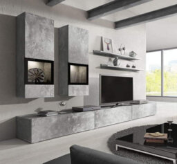 Arte Baros 10 Contemporary Entertainment Media Unit 5 Doors Concrete Grey Effect & Black (W)2700mm (H)1520mm (D)410mm