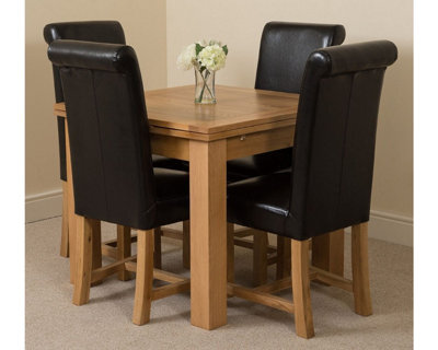 That's Furniture Richmond 90Cm - 150Cm Square Oak Extending Dining Table And 4 Chairs Dining Set With Washington Black Leather Chairs - image 1