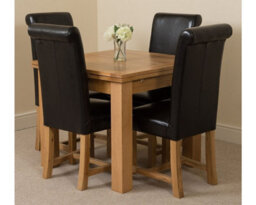 That's Furniture Richmond 90Cm - 150Cm Square Oak Extending Dining Table And 4 Chairs Dining Set With Washington Black Leather Chairs - thumbnail 1