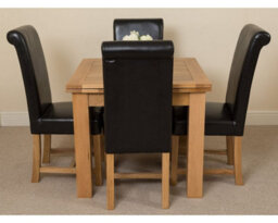 That's Furniture Richmond 90Cm - 150Cm Square Oak Extending Dining Table And 4 Chairs Dining Set With Washington Black Leather Chairs - thumbnail 2