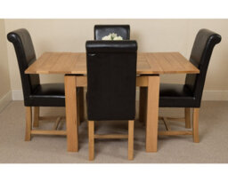 That's Furniture Richmond 90Cm - 150Cm Square Oak Extending Dining Table And 4 Chairs Dining Set With Washington Black Leather Chairs - thumbnail 3