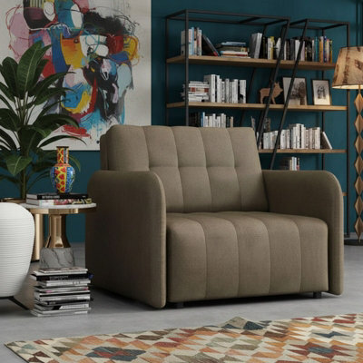Viva Grand I Upholstered Sofa Bed With Storage Pocket Wavy Spring Wooden Legs Living Room 85X95X98Cm Beige - image 1