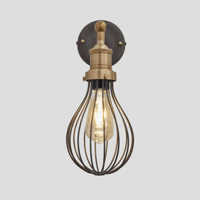 Industville Brooklyn Balloon Cage Wall Light, 6 Inch, Pewter, Brass Holder - image 1