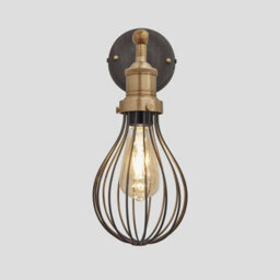 Industville Brooklyn Balloon Cage Wall Light, 6 Inch, Pewter, Brass Holder - thumbnail 1