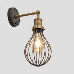 Industville Brooklyn Balloon Cage Wall Light, 6 Inch, Pewter, Brass Holder - thumbnail 2