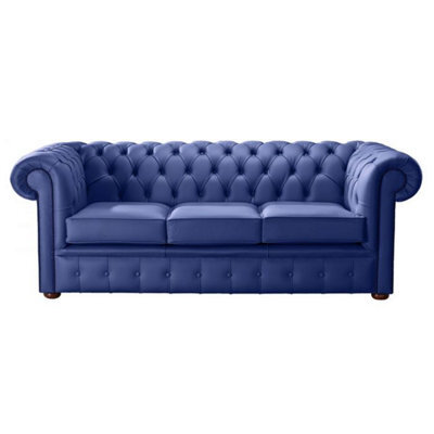 Chesterfield 3 Seater Shelly Deep Ultramarine Blue Leather Sofa Bespoke In Classic Style - image 1