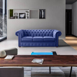 Chesterfield 3 Seater Shelly Deep Ultramarine Blue Leather Sofa Bespoke In Classic Style - thumbnail 2