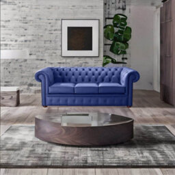 Chesterfield 3 Seater Shelly Deep Ultramarine Blue Leather Sofa Bespoke In Classic Style - thumbnail 3