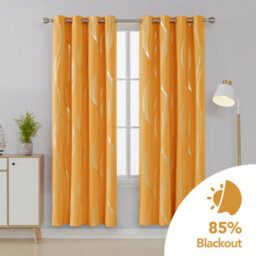 Deconovo Super Soft Silver Wave Line Foil Printed Thermal Insulated Eyelet Blackout Curtains, W46 X L54 Inch, Orange Flame, 1 Pair - thumbnail 2