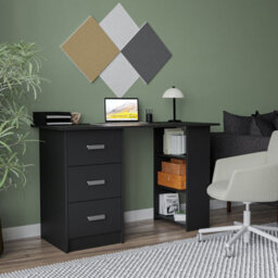 Black Computer Desk Office Makeup Vanity Dressing Table Bedroom Drawers Shelves - thumbnail 3