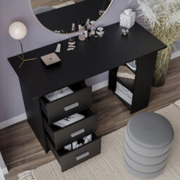 Black Computer Desk Office Makeup Vanity Dressing Table Bedroom Drawers Shelves - thumbnail 4