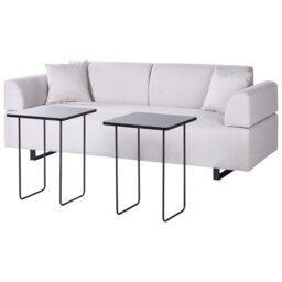 Beliani Sofa 3 Seater Sokna Fabric Light Beige With Tables - thumbnail 4