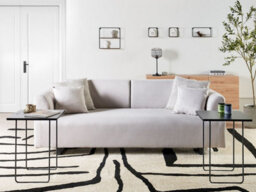 Beliani Sofa 3 Seater Sokna Fabric Light Beige With Tables - thumbnail 2
